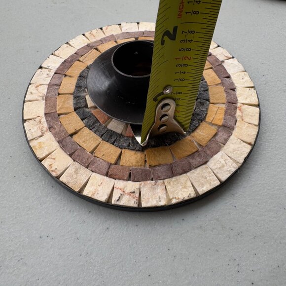 Vintage Mosaic Candle Sticks Black Metal Natural stone Made in Israel - Picture 7 of 8